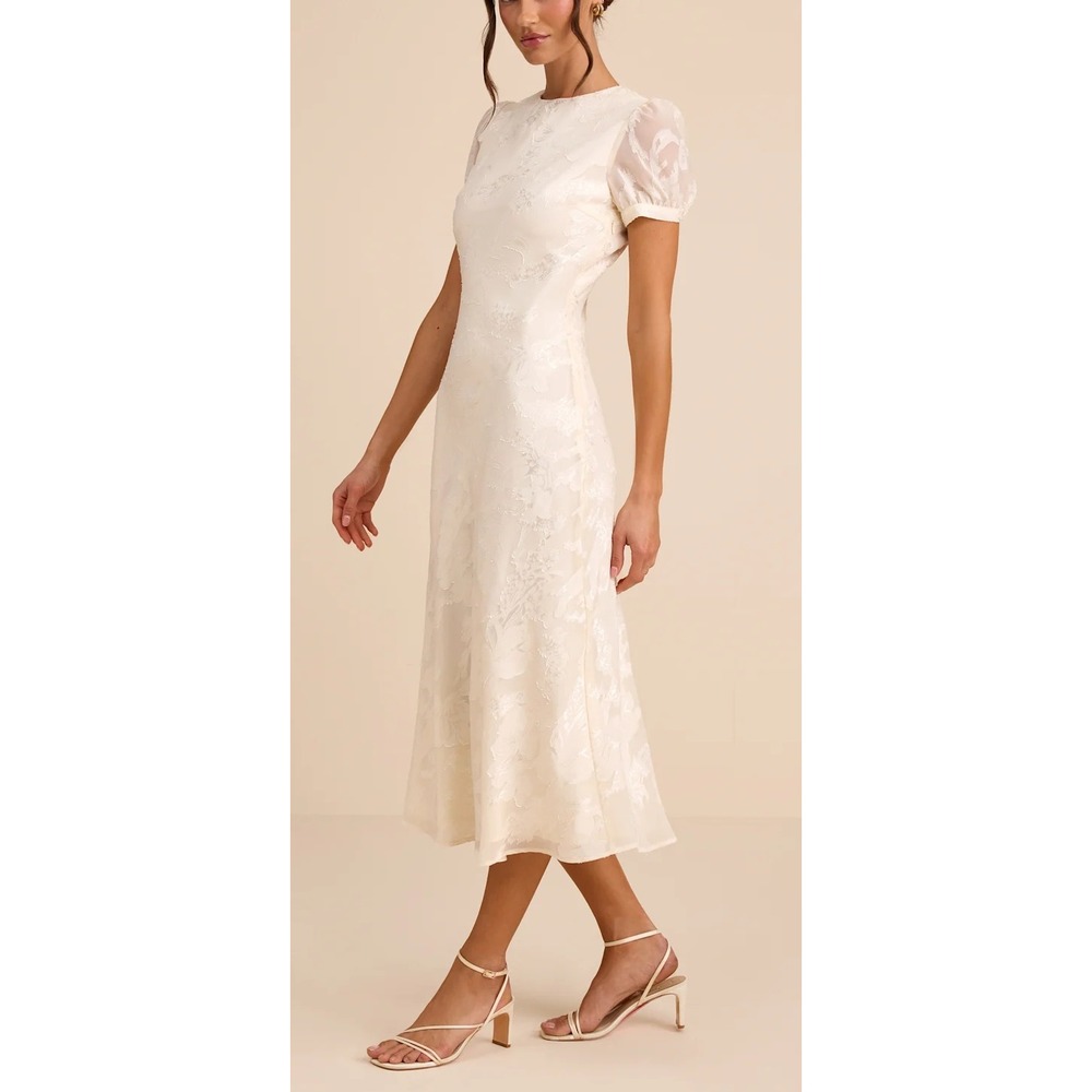 NWT Lulus Bridget Ivory Floral Jacquard Puff Sleeve Midi Dress Sz L